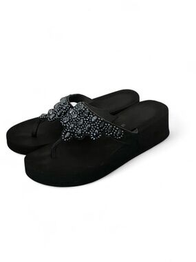 Black Y2K Beaded Platform Flip Flop Sandals - Women